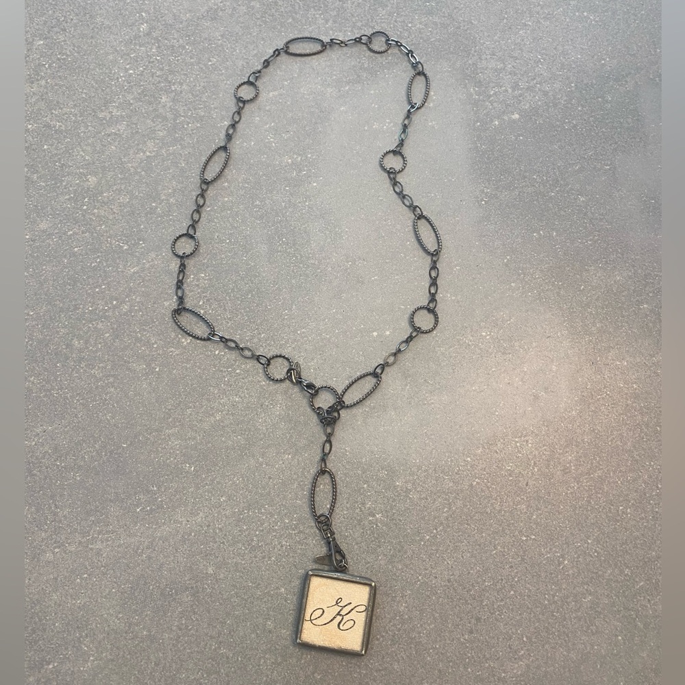 Black Pendant Necklace with Initial 'K' - Picture 2 of 5